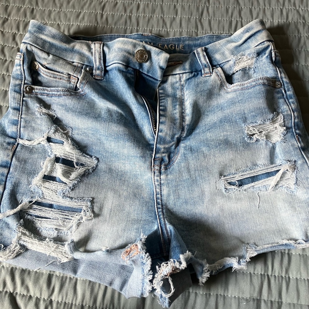 American Eagle Outfitters Light Blue Distressed Jean Shorts